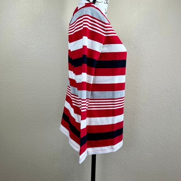 Talbots  Red long sleeve Tee  Aerial Stripe  knit top size Mp academia business - Picture 9 of 14